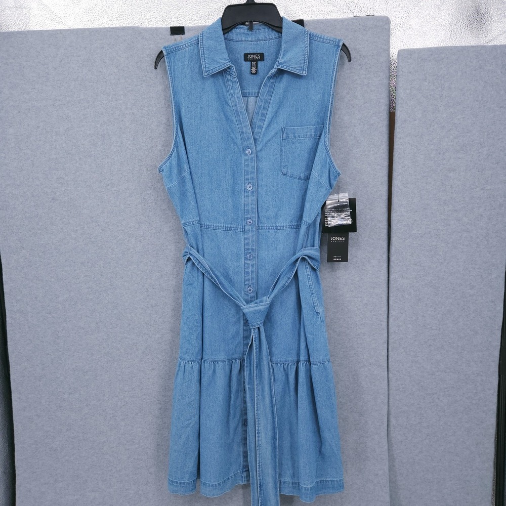 Jones New York Cotton Tie Waist Sleeveless Midi Shirtdress Womens Size PXL NWT